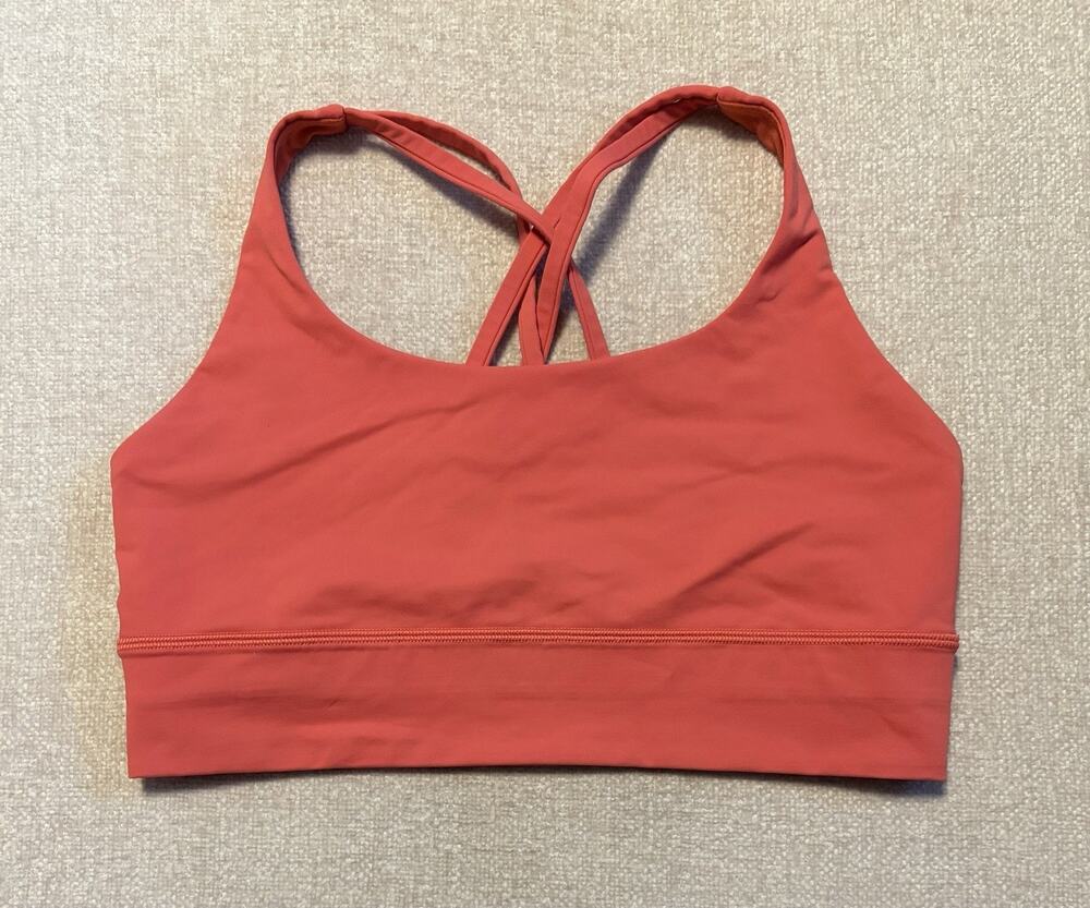 Lululemon Longline Orange Red Energy Bra Women’s Size 10 No Pads Medium Support
